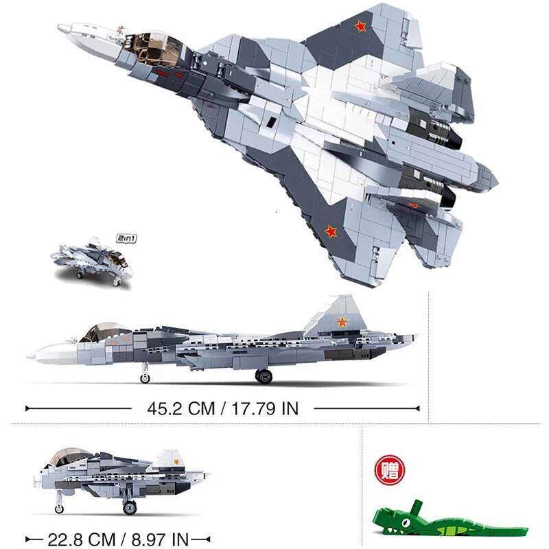 WWII Sukhoi Su-57 Modern Stealth Fighter Military Aircraft Soldier Building Blocks Sets Airplane Model Dolls Brick Toys Kids Z260306