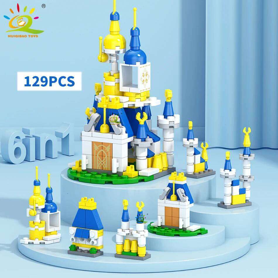 HUIQIBAO 6IN1 City Engineering Car Police Truck Building Blocks Tank Helicopter Bricks Fire Fighting Set Toys for Children Z260306