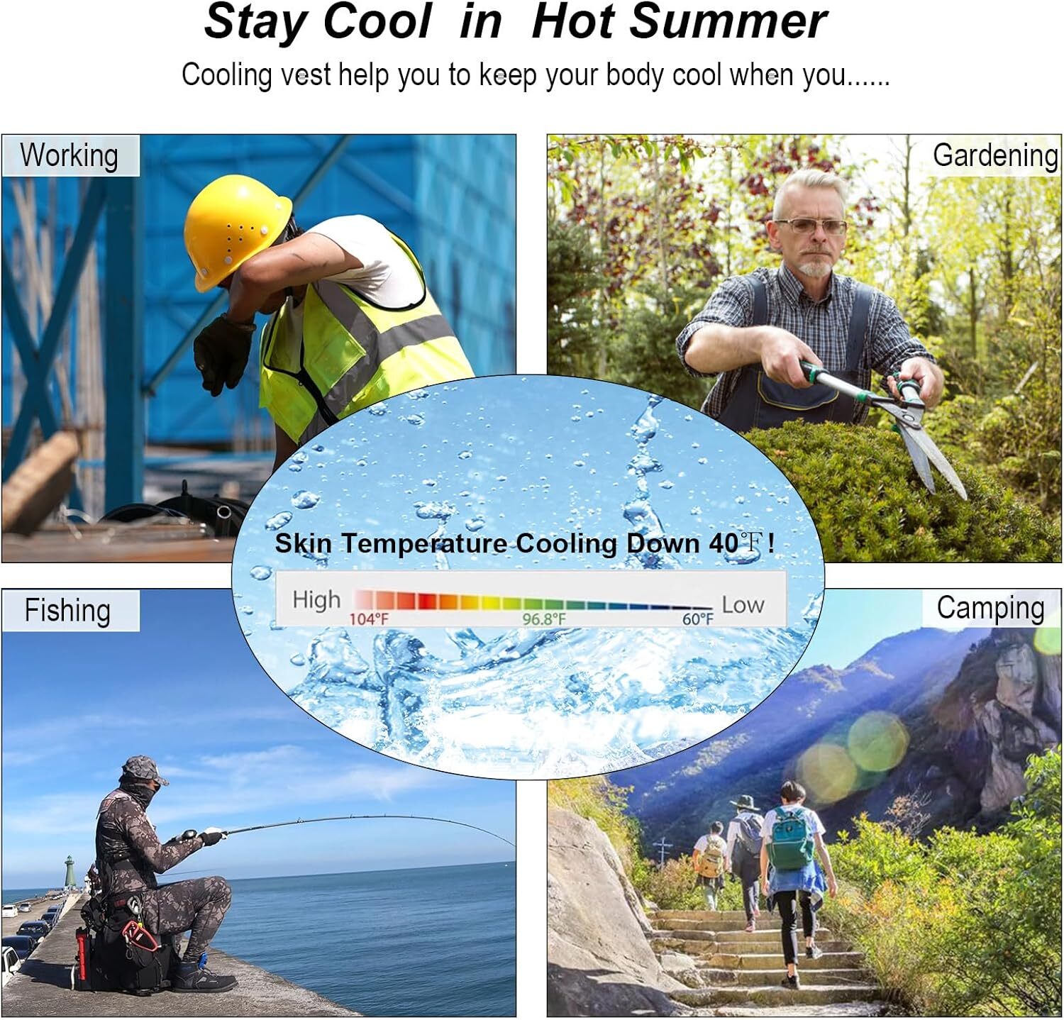 Cooling Vest for Men and Women Air Conditioning Fans, Water-resistant Surface, Lightweight, Quick Dry with UV Protection
