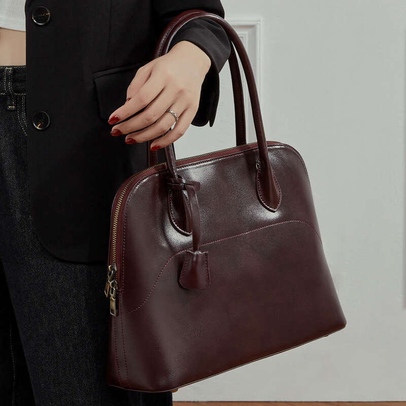 Luxury Shoulder Bags Totes Hobo High End Handmade Top Layer Swift Cowhide Shell Genuine Leather Handbag Commuter Large Capacity Bowling Women S Bag SE
