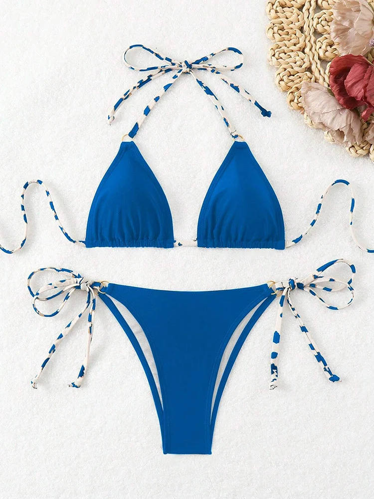 Sexy Bikini Women Swimsuit Halter Tie Back Micro Thong Set Lace Up Female Swimwear for Woman Beach Wear Bathing Suit 260302