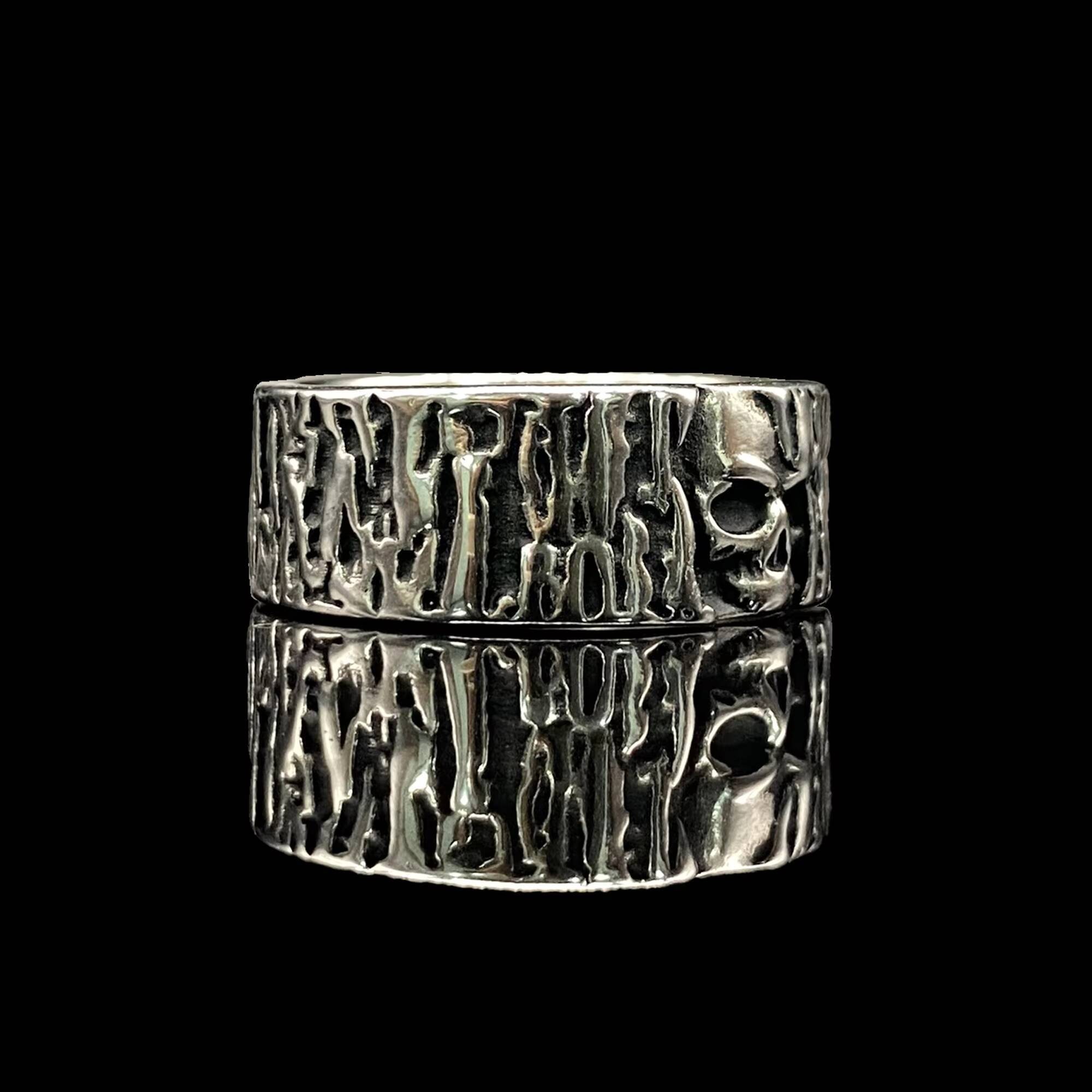Retro Half Face Skull Tree Pattern Ring Death Skeleton Stainless Steel Band for Mens Halloween Punk Hip Hop Jewelry