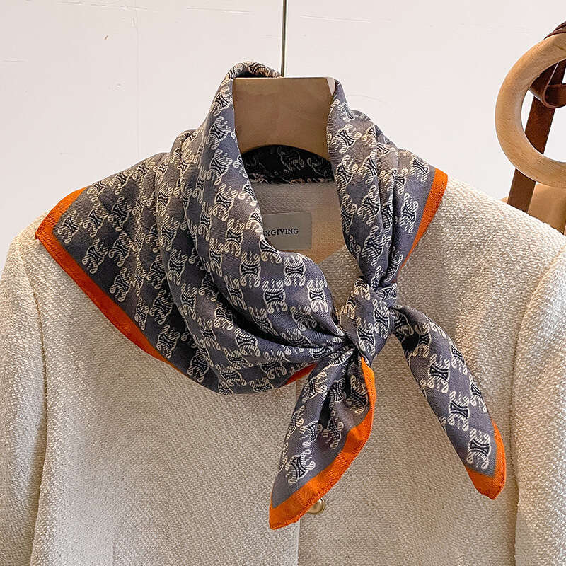 Blue Letter 70 Square Silk For Women Internet Celebrity Spring And Autumn Thin Small Neck Cotton Linen Scarf Mom's Gift Shawl