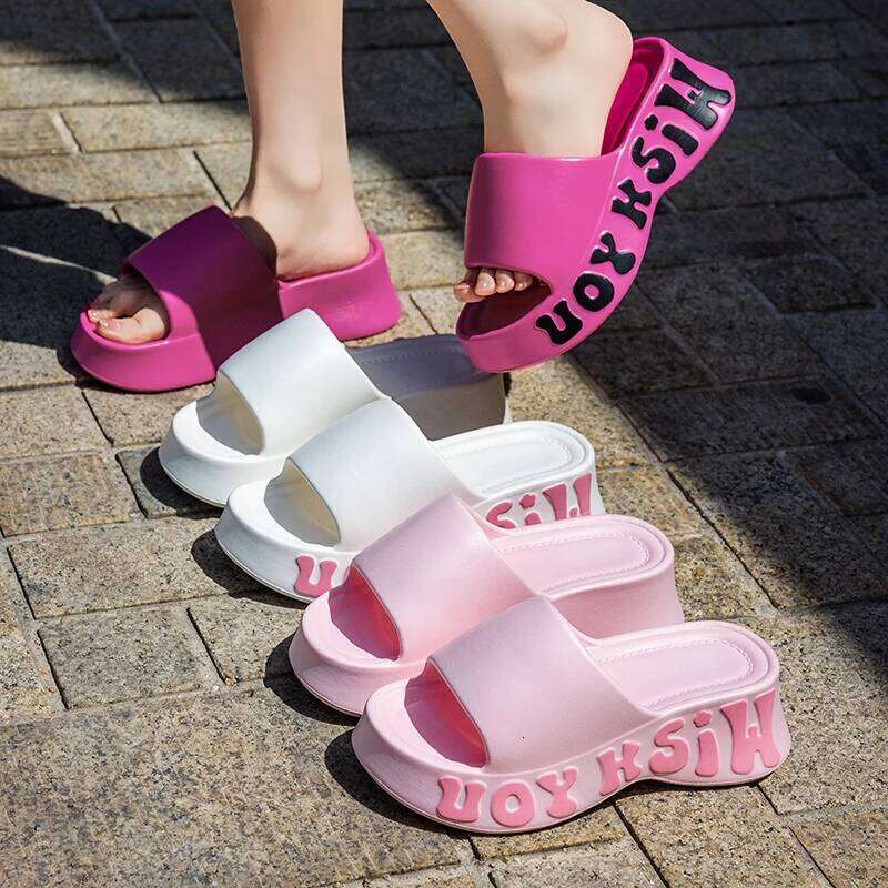 EVA Platform Slippers for Women Summer Letter Print Wedge Heel Sandals Woman Fashion Thick Bottom Outdoor Non Slip Beach Slides