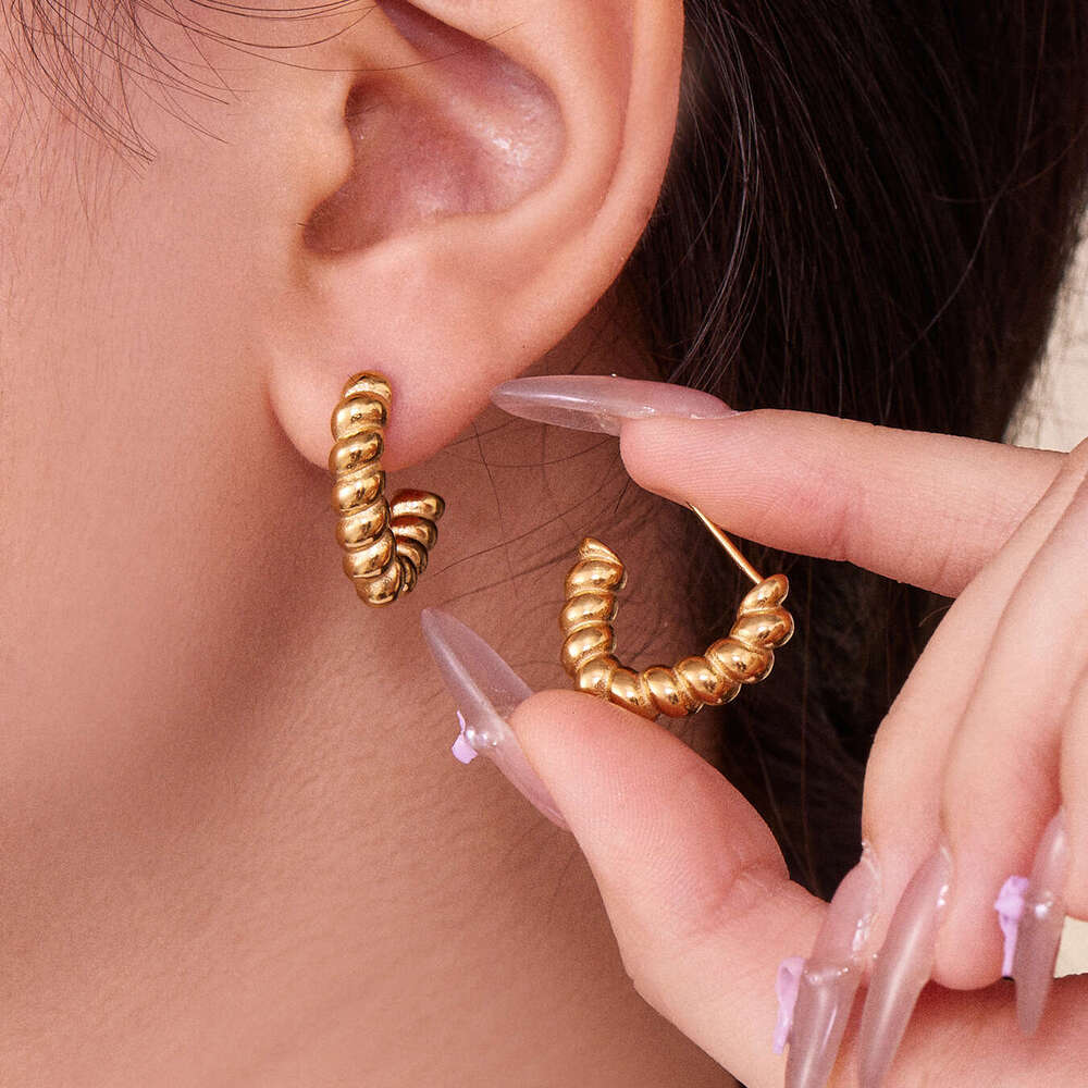 French Minimalist Twisted C-Shaped Hoop European and American INS Style Versatile Personality Earrings for Women