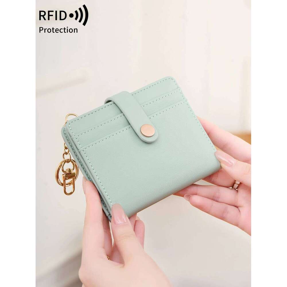 MIYIN Ultra-thin women's wallet RFIDshielded bi-fold credit card/ID card holder minimalist short zipper coin purse with keychain C260304