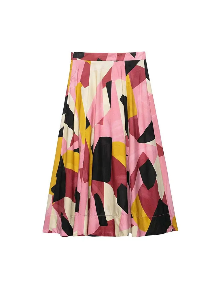 Women Summer MIDI Skirts Fashion Print Side Zipper Female ELegant Street Skirt Clothing 260306