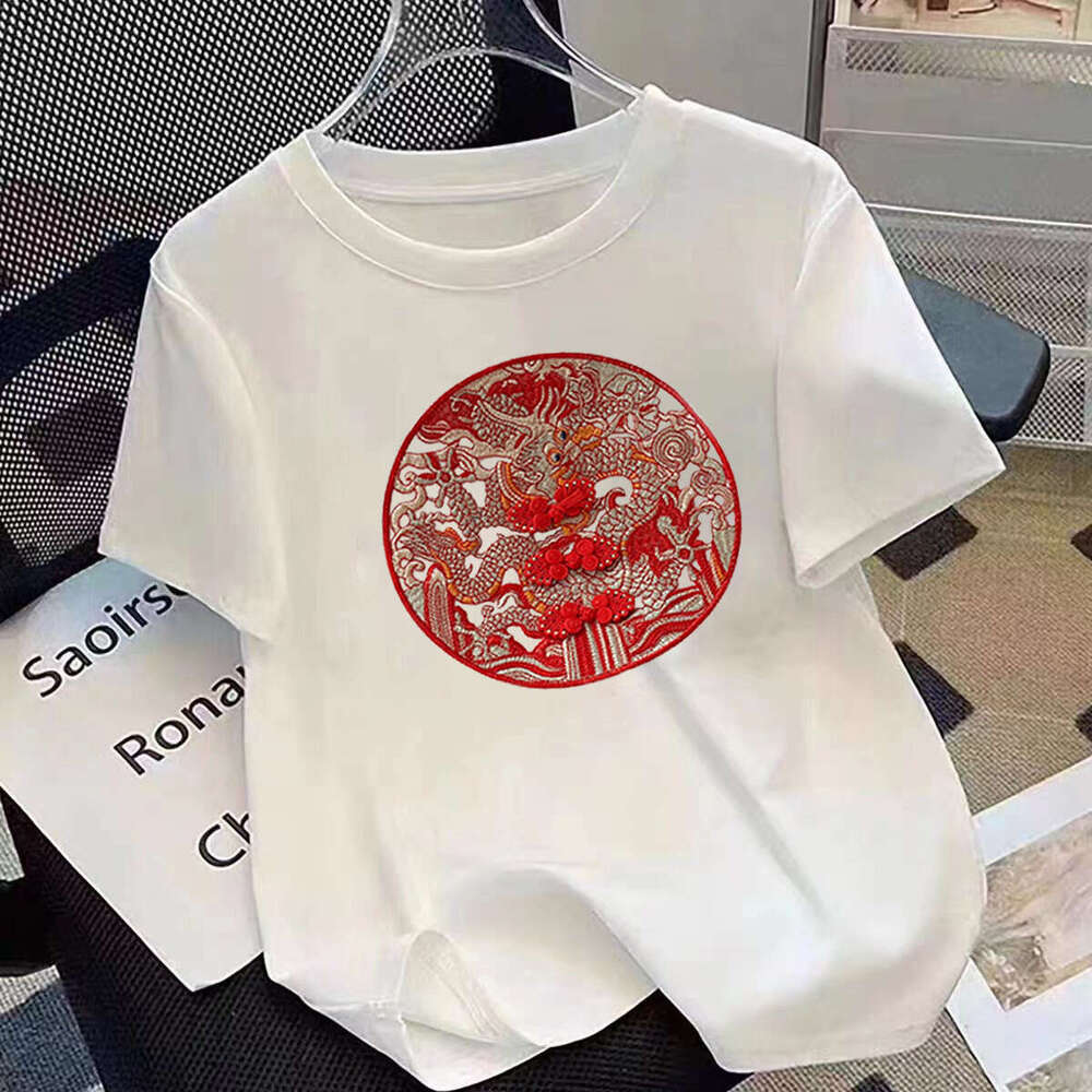 Summer Chinese Style Vintage Embroidery Frog T-shirt Ladies Loose Casual Fashion All-match Short Sleeve Tee Top Women Pullovers