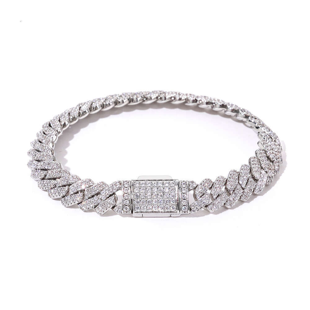 European and American Hip-Hop Cross-Border 8mm Double Row Diamond Cuban Chain Trendy Versatile Rhombus Bracelet for Men High-Quality Jewelry