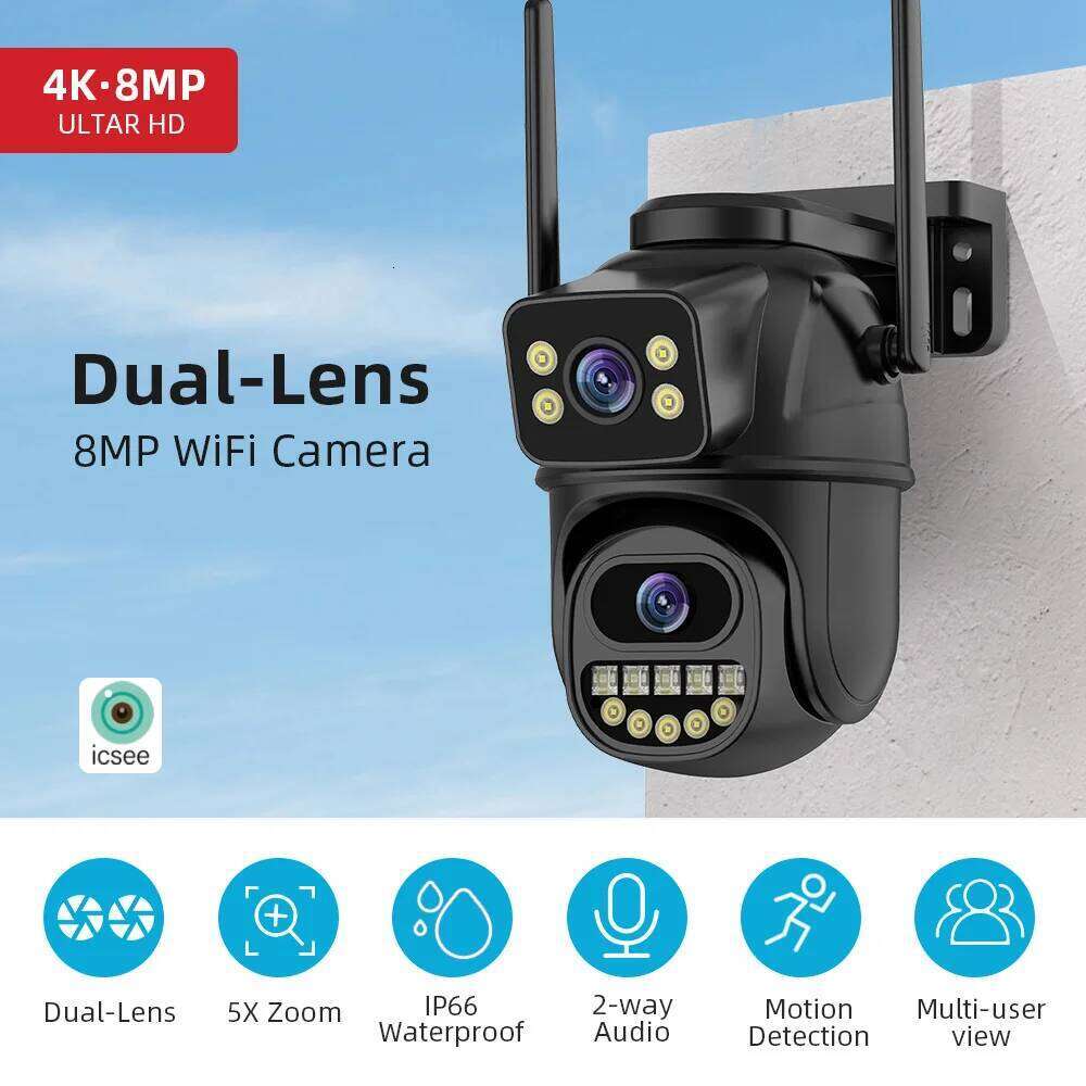 4K 8MP Security 5X Zoom Lens Dual Screen Outdoor WiFi Home Protection 6MP IP PTZ CCTV Video Surveillance Camera 26W0306
