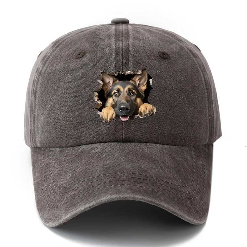 Adjustable retro washed baseball cap with German Shepherd print suitable for casual hip-hop hats at parties and festivals S260306