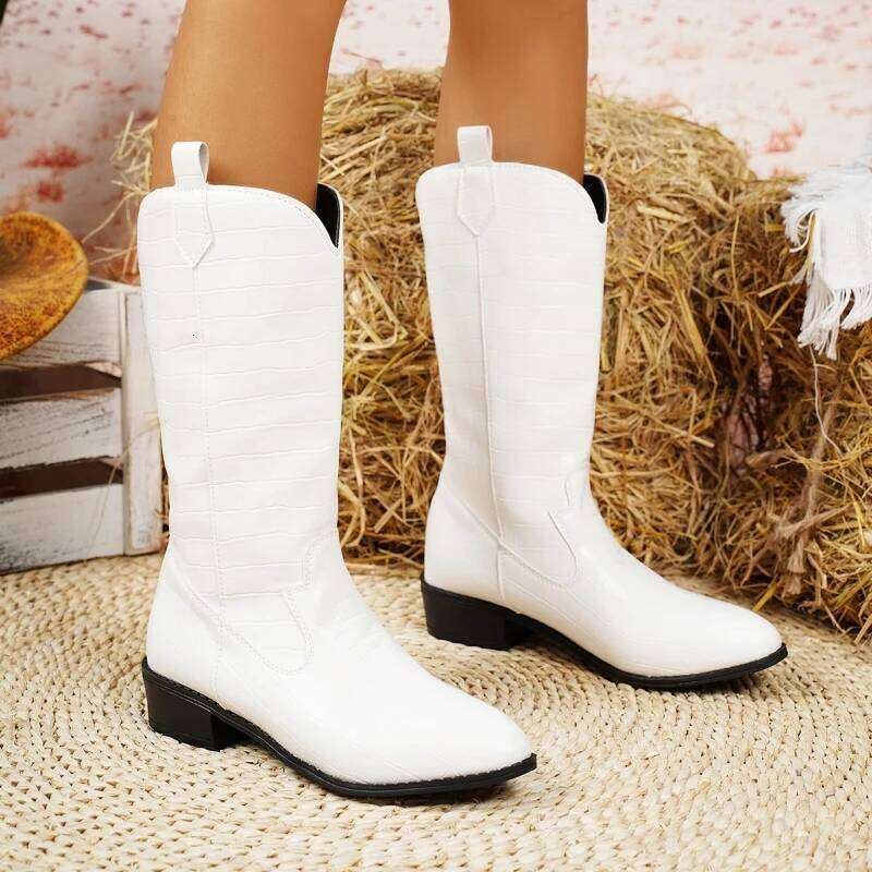 2025 Autumn/Winter New Wide Leg Boots, Women's Thick Heel Knee length Fashion Boots