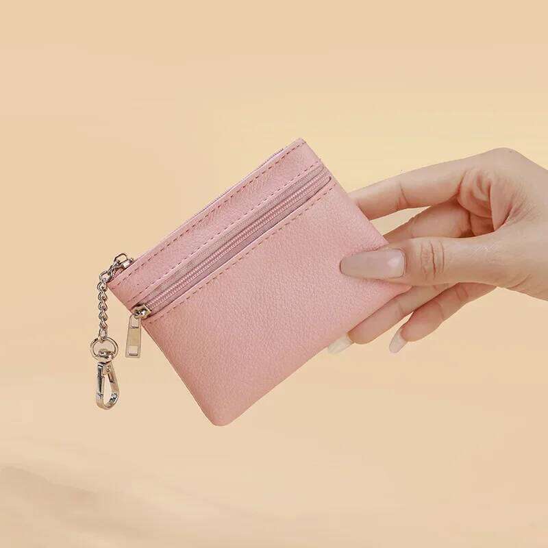 PU Leather Women Sqaure Money Coin Purse with Keychian Solid Color Card Key Holder for Earphones Cash Wallet Case C260304