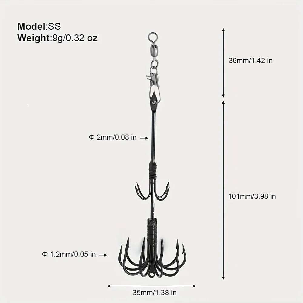 1 pc sharp long handled squid double-layer fish hook with barb, large sea fishing octopus anchor hook, 3 models S260305