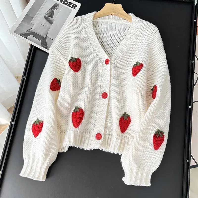 Knitted Cardigan 2025 Autumn Sweet V NeCK Jacquard Sweater Coat Knitwear Gentle Korean Fashion Sweater Crop Top M260306