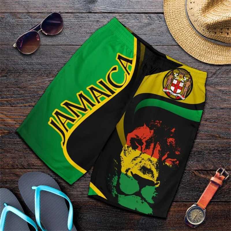2024 Hawaiian Vacation Beach Shorts Jamaica Flag Print Oversized Sportswear Gym Trunks Quick Drying Ice Shorts Hawaii Swimsuit X260306