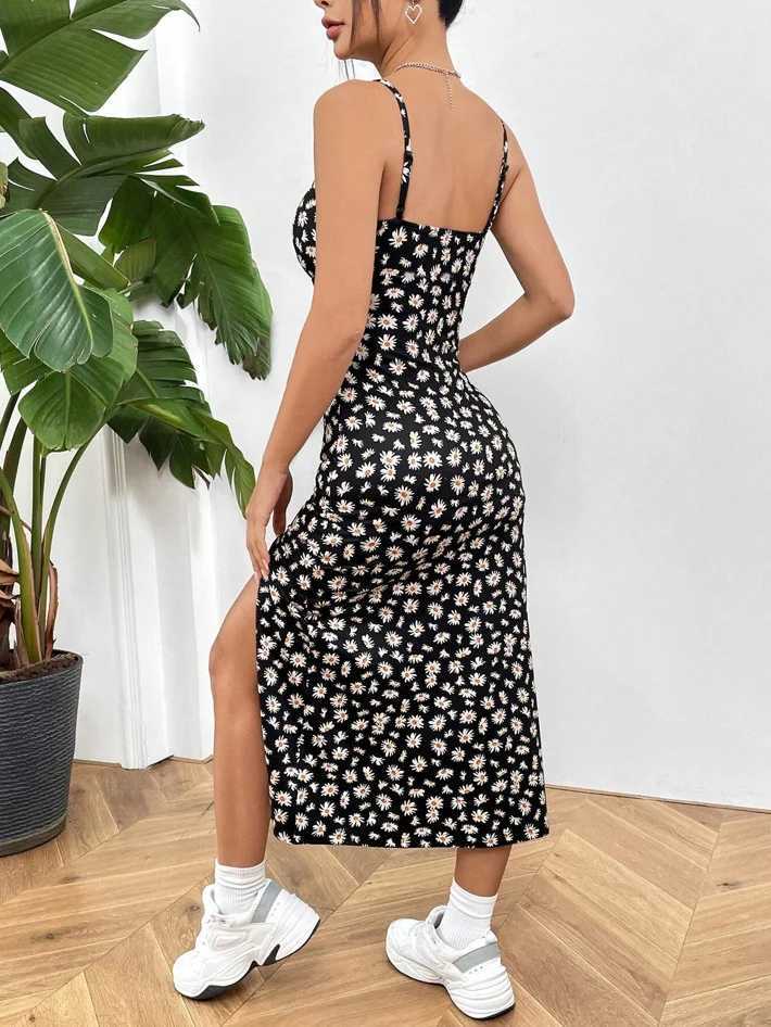 Fall 2025 Long Dress Strapless Wrap Chest High Slit Daisy Leopard Print Wrap around Skirt Maxi Dress X260306