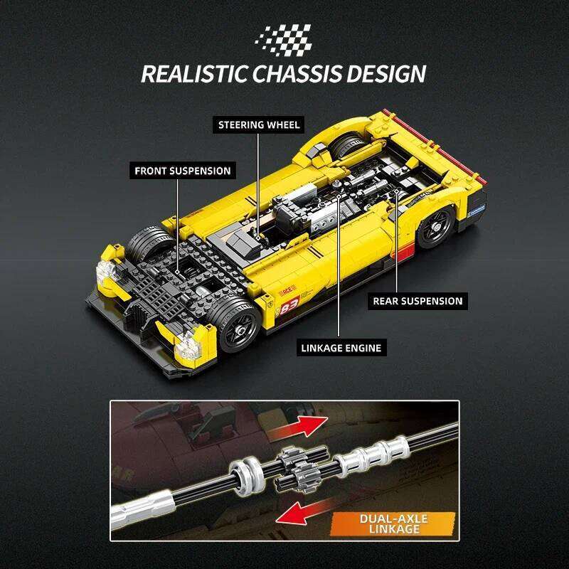 1370PCS Yellow Supercar Building Blocks V6 Engine Racing Car 1:16 Model Bricks Desktop Ornament Kids DIY Toys Holiday Gifts Z260305