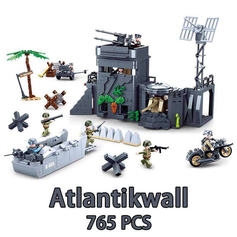 SLUBAN WW2 Military Normandy Landing Tank Aircrafts Jeep Boat Model Building Blocks Soldier Sets Dolls Brick Kids Toys Gifts Z260306