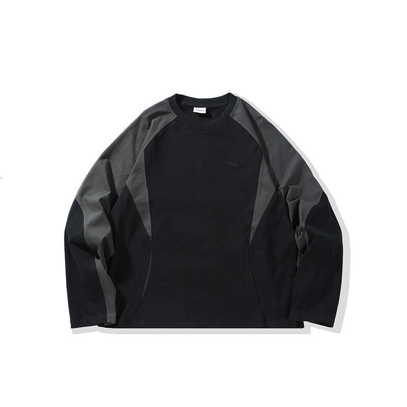 Nanxia Qiaozhuang 2025 Spring New Japanese Retro Color-Block Round-Neck Sweatshirt Trendy Loose-Fit Couple T-Shirt