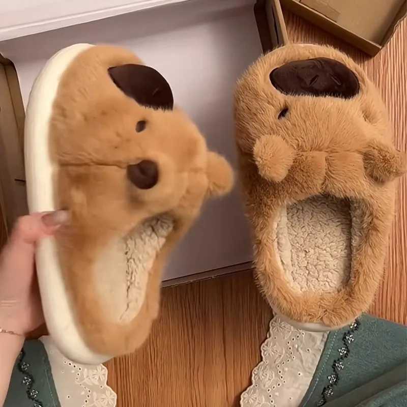 Plush Capybara Slippers Thermal Home Slippers Cute Fluffy Couple Slippers Comfortable Furry Walking Shoes Non-Slip for Men Women S260305