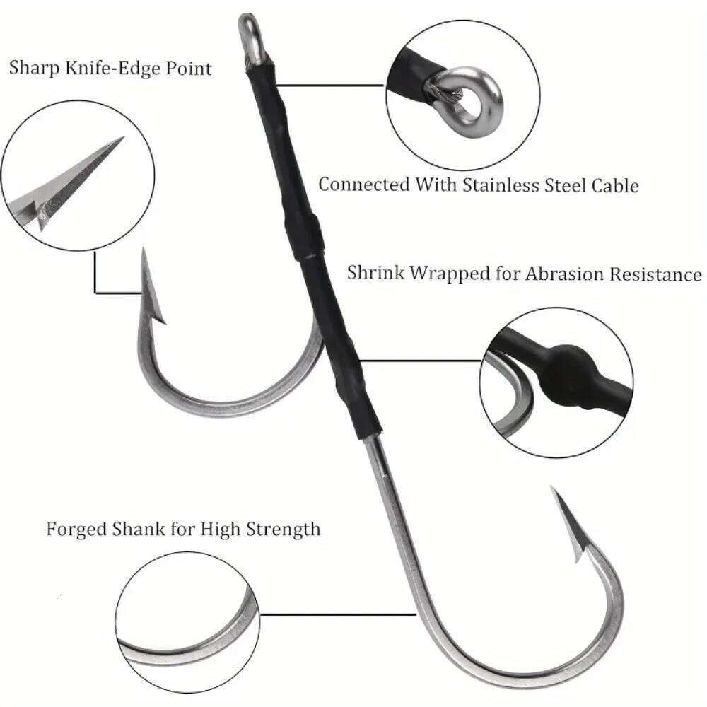 1pc Big Game Saltwater 6/0-10/0 Stainless Steel Double Assist Hook Live Bait Fishing Hooks for Shark Tuna Fishhook S260305