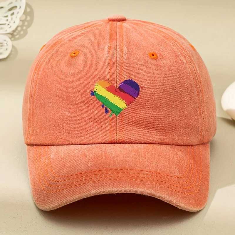 Retro style rainbow heart-shaped printed baseball cap with sun shading and antique design adjustable S260306