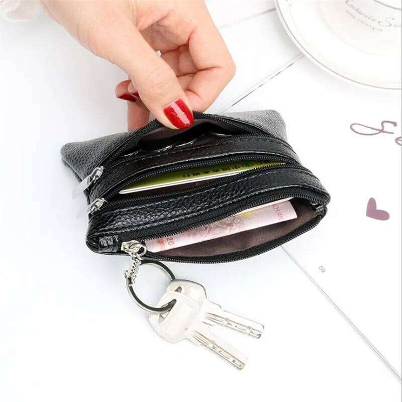 Women Men Leather Coin Purse Wallet Clutch Double Zipper Small Change Soft Bag Mini Card Cash Holder Dollars Pocket C260304