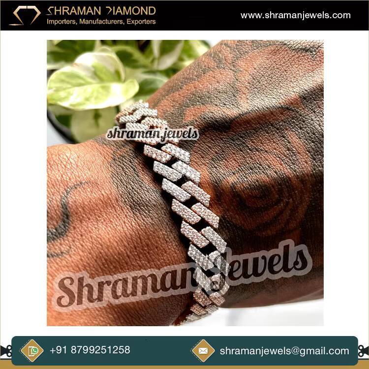 Factory Direct Hot Sale 10mm Iced VVS Moissanite Diamond Two-Tone Plated 925 Silver Hip Hop Style Bling Bust Cuban Link Bracelet