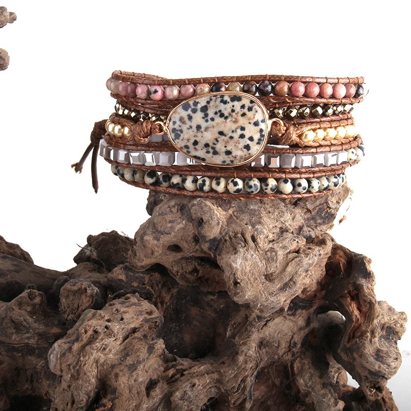 Fashion Boho Beaded Bracelet Handmade Mixed Natural Stones Crystal Stone Charm 5 Strands Wrap Bracelets Gift 260302