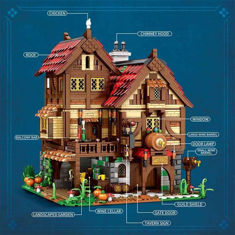 2868PCS Medieval Tavern Building Blocks European Street View Architecture MOC Model Brick Desktop Display Ornaments Toy For Kids Z260305