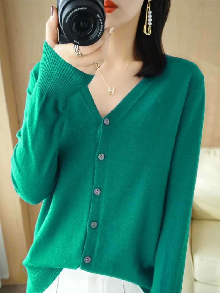 Early Autumn New Andy Cashmere Knit Cardigan V-Neck Solid Color Fashion High-Grade Comfortable Loose Casual Knitwear -GH021 M260306