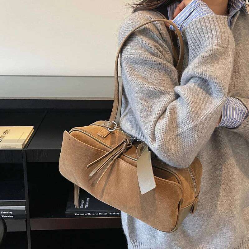Autumn Winter Latest Commute Shoulder Bags For Women PU Suede Pure Color Large Capacity Boston Bag Luxury Handbags TIANOUDAISHU