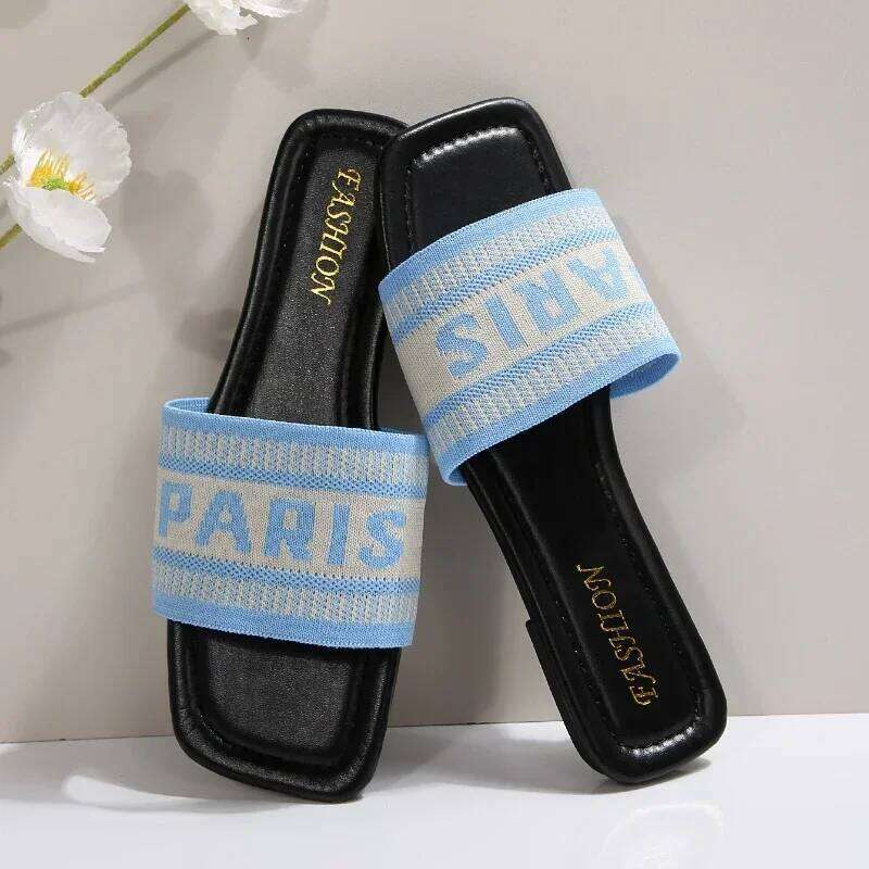 Fashionable Classic Simplicity Sandals Slides New Cloth Cover Letter Outdoor Casual Flat Bottom Slippers Women