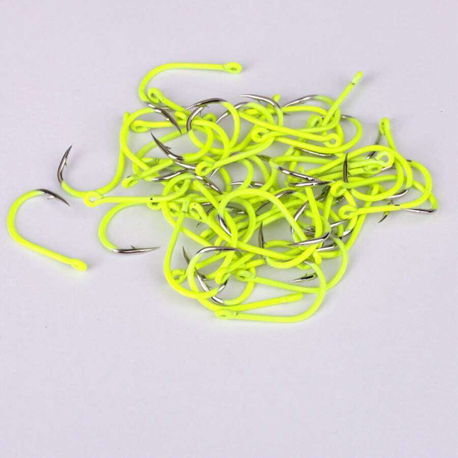 NGB 50PCS Sharp High-carbon Steel Fishhooks Barbed Fluorescent Fishing Durable Fish Gear Fighting Hook With Eye for Carp S260305