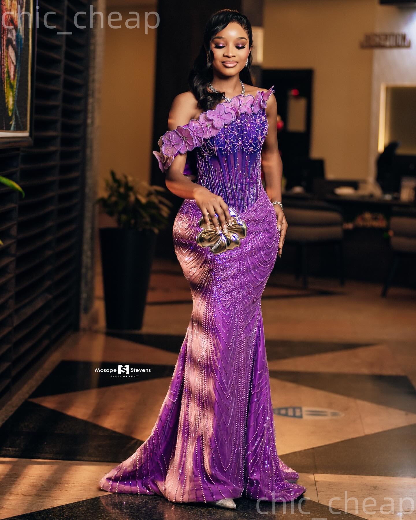 Aso Ebi Purple Prom Dress 2026 Mermaid Prom Dress Flowers Crystals Beaded Evening Dresses For Black Women Birthday Party Formal Receiption Gowns Dress