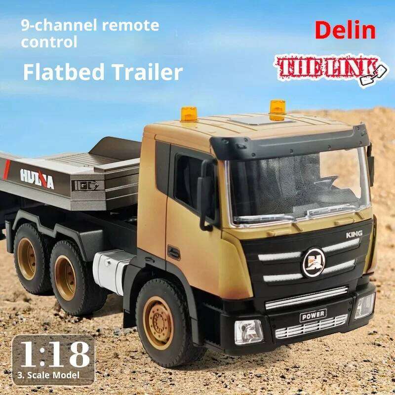 Delin 1318 Nine Channel RC Toy Car Model - Remote Control Flatbed Trailer Simulation Engineering Vehicle for Kids C260305