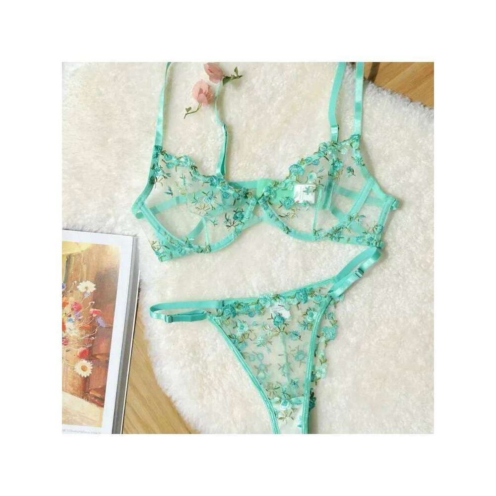 YUQI French Elegant Lingerie Set-Floral Embroidery Semi-Transparent Bra & Brief,Black Sensual Women's Underwear Luxury Intimates