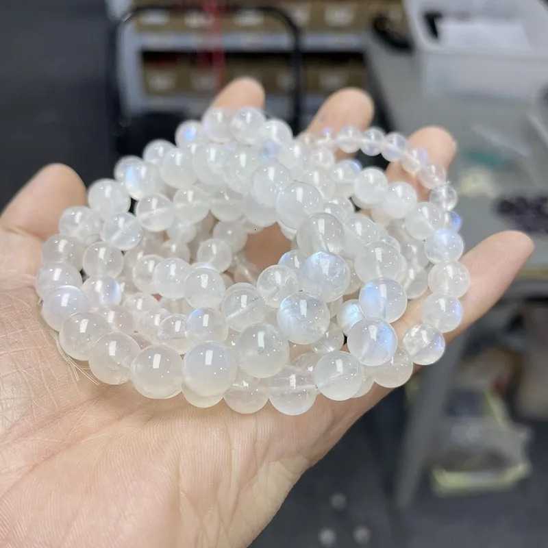 JD Natural Blue Moonstone Round Bead Strand Bracelets Women Men Charm Blue Flash Beads Energy Elastic Wrist Yoga Jewelry 260302
