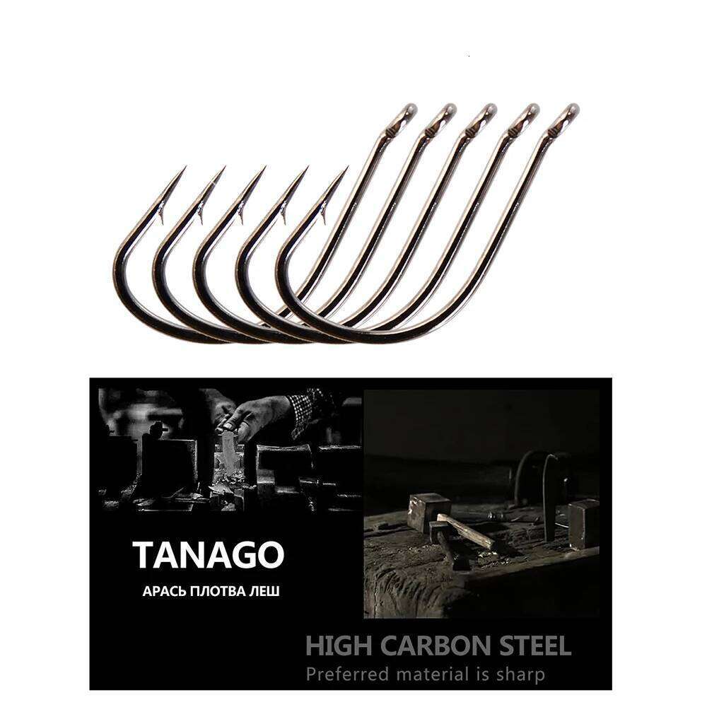 FTK 7-10PCS High Carbon Steel Hook TANAGO 1#-12# Barbed Single Fishhooks With Eye Carp Fishing Accessories S260305