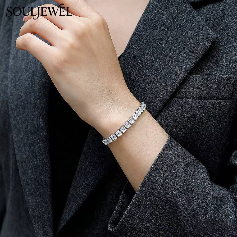 S925 Sterling Silver Rhodium Plated GRA Certified Moissanite Tennis Bracelet Cut Adjustable Slider Design Luxury Daily Wear
