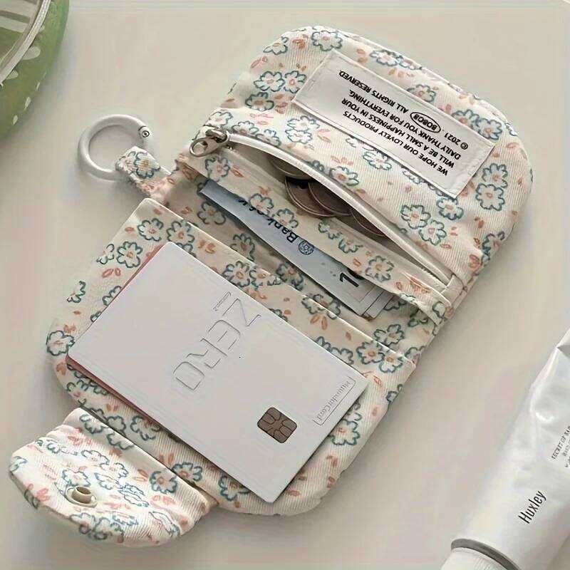 Mini Cute Flower Canvas Card Multi Layer Zero Wallet Earphone Storage Bag C260304