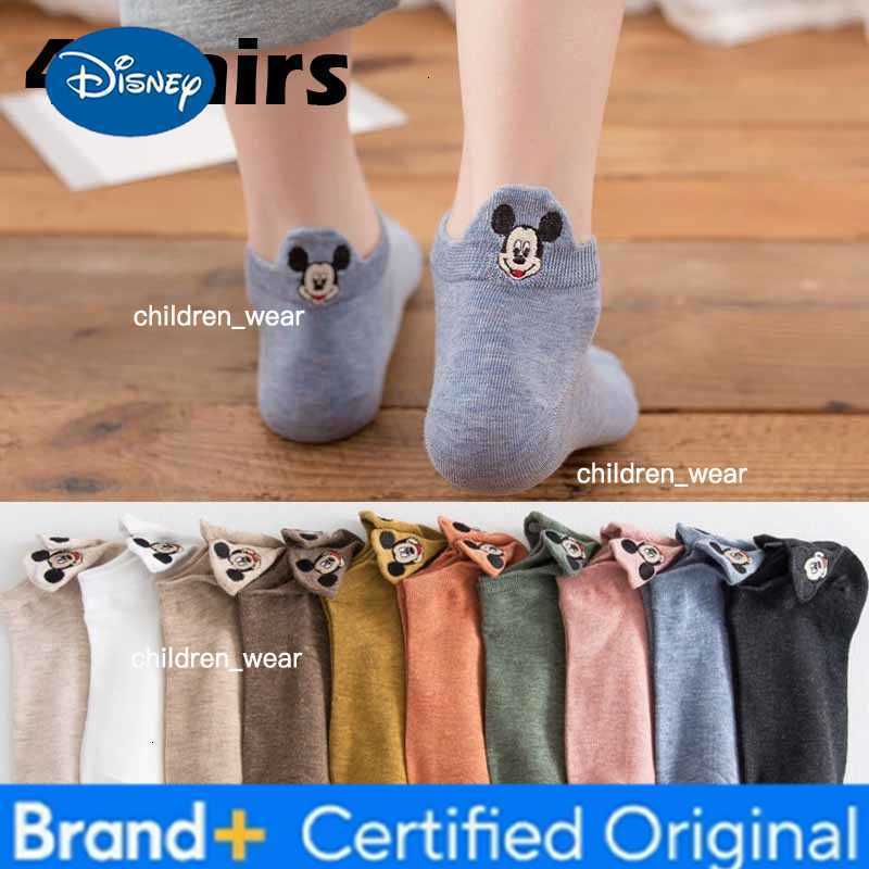 Disney 4 Pairs Cartoon Women Socks Low Tube Boat Socks Cartoons Embroidery Mouse Funny Ankle Socks Cotton Low Cut Kawii Socks H260306