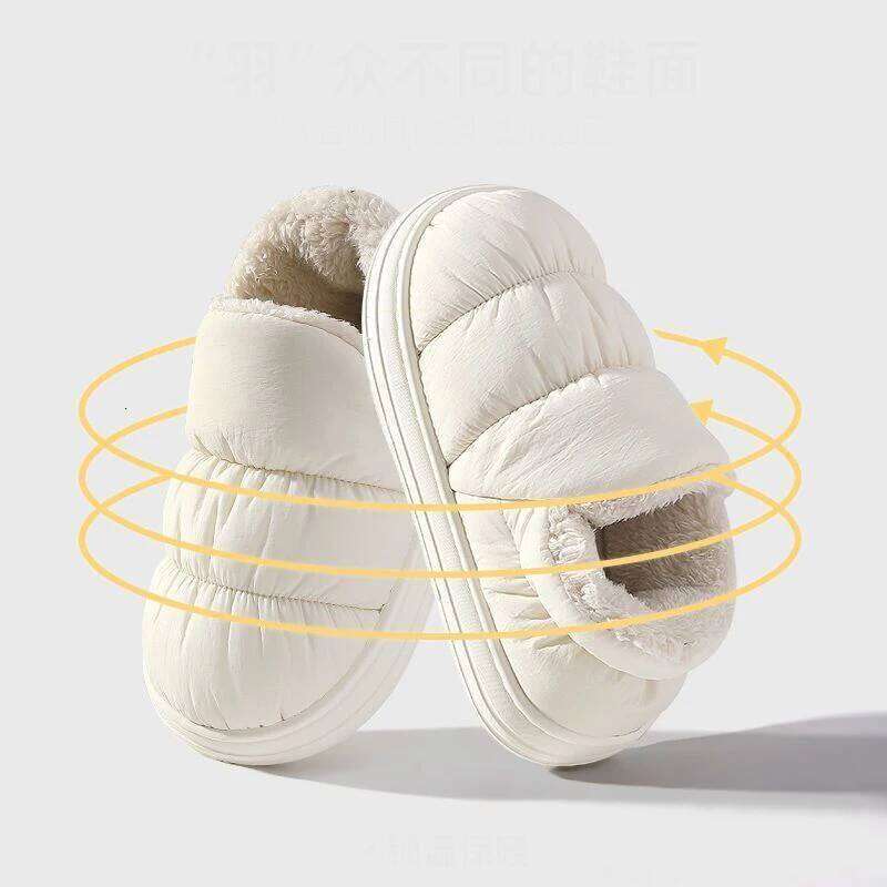 Litfun Winter Down Fabric Slippers Platform EVA Foam Home Slides Indoor Boots Plush Lining Outdoor Women's Cotton Shoes