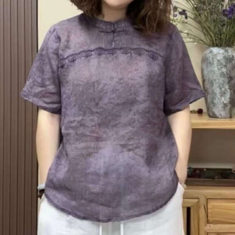 Short Sleeve Shirts Women OffShoulder Yarn Advanced Girl Piece Flying Spliced Modern Subculture Fall Ribbed Imitation Silk New Chinese Style tops