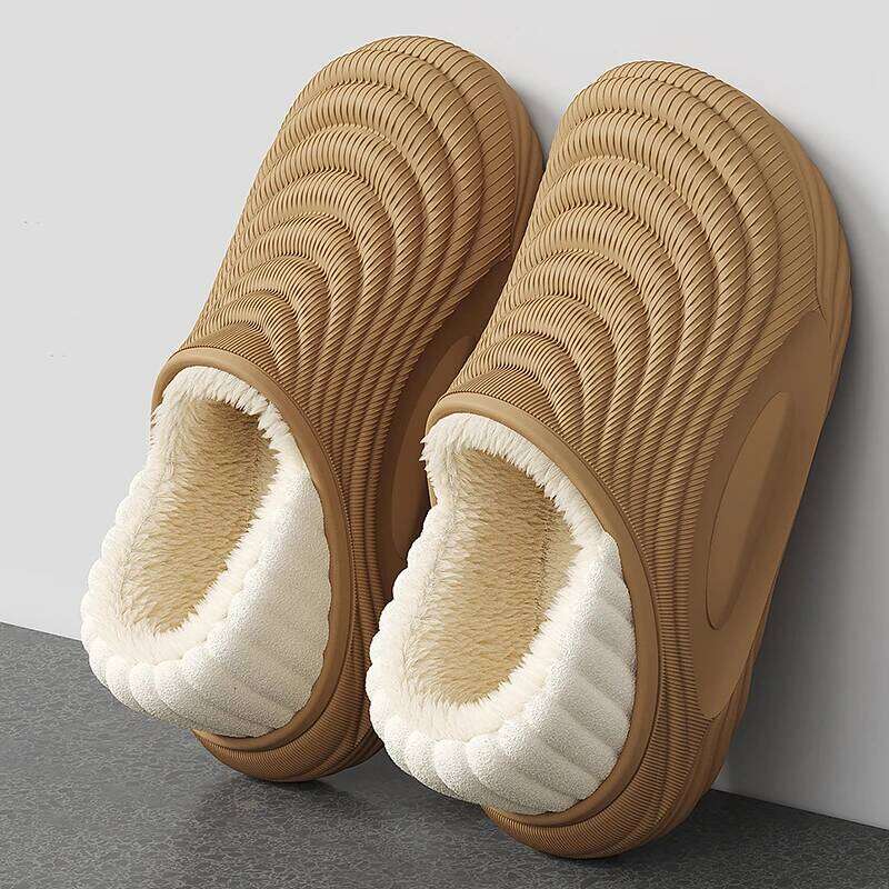 Men's Warm Waterproof EVA Indoor Women Winter Soft Thick Bottom Non Slip Home Slippers Couple's Furry Slides