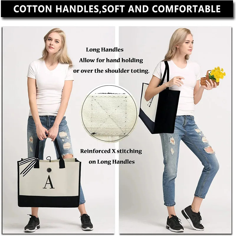 Tote Bag Fashion Canvas Totes Letters Flower Portable Beach Shoulder Shopping Casual Beach Bag Large Capacity Handbag Wholesale 260303