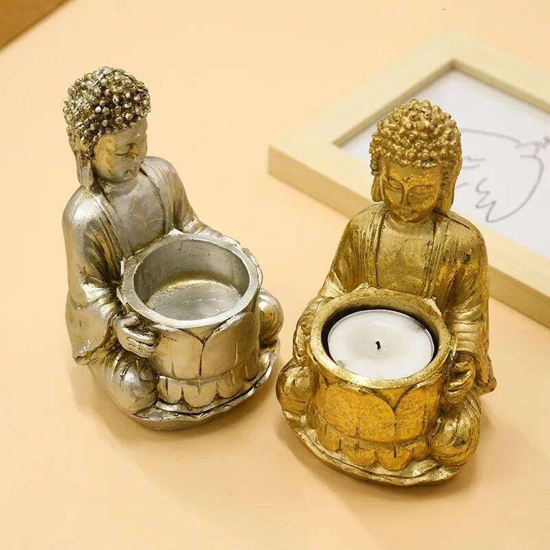 Handmade Buddha Statue Candle Holder Classical Sturdy Resin Candlestick Decor for Home Bedroom Office Yoga Studio Decoration XJ260305