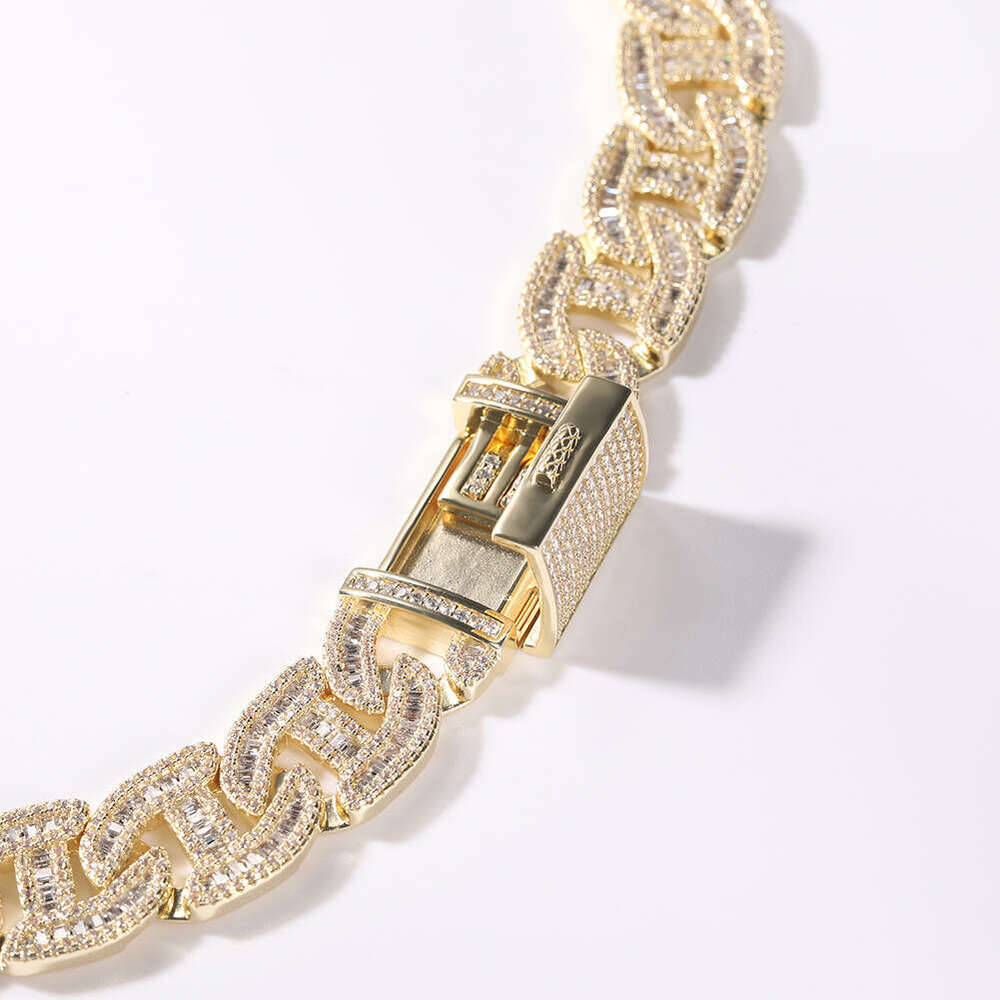 New European and American Style Micro Paved Zircon Hip-Hop Necklace, Unique Heavy Craft Full Diamond Box Clasp High-Quality Men's Necklace Wholes