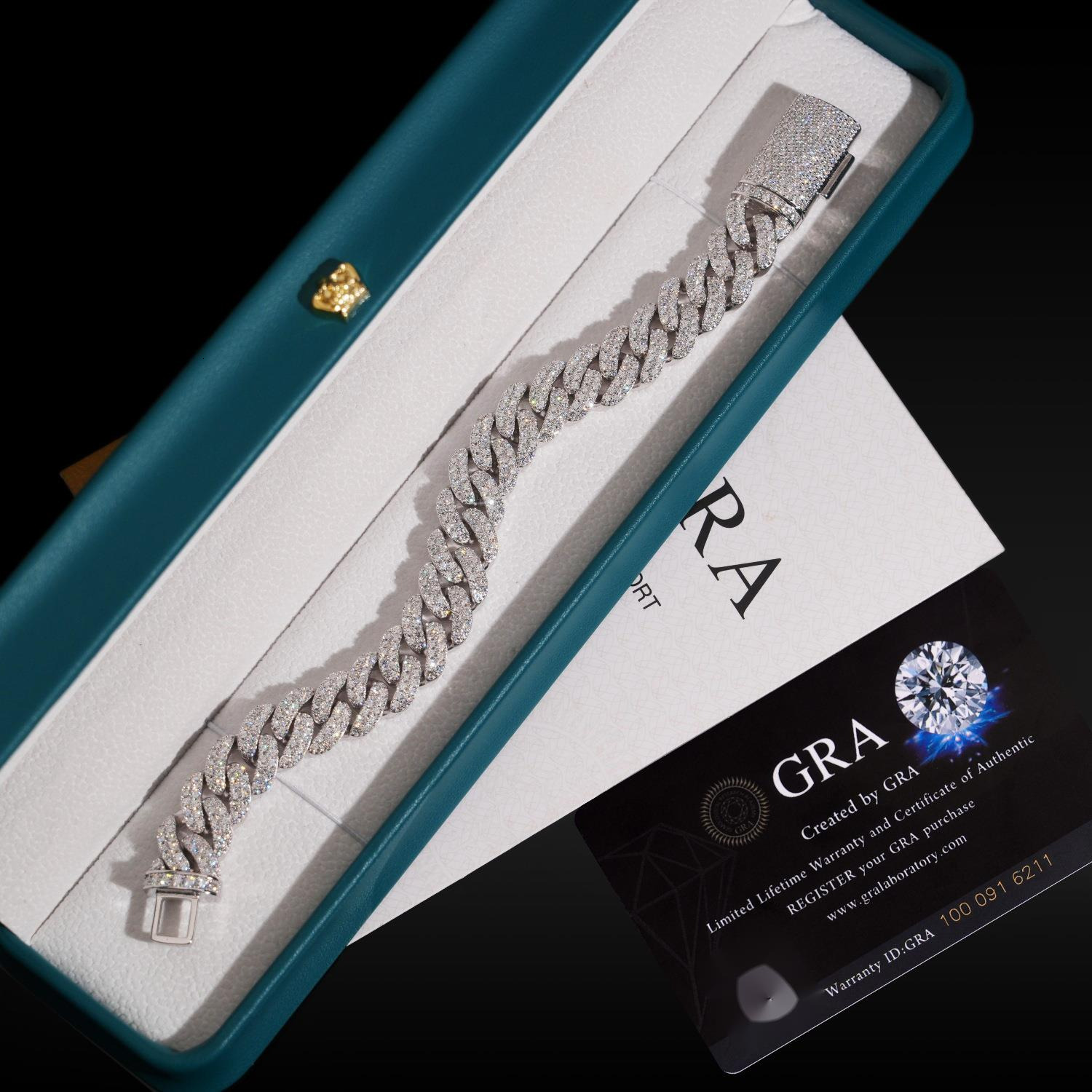 13mm - Two-row stone crescent design Cuban necklace 925 silver inlaid with VVS moissanite trendy and luxurious Cuban necklace